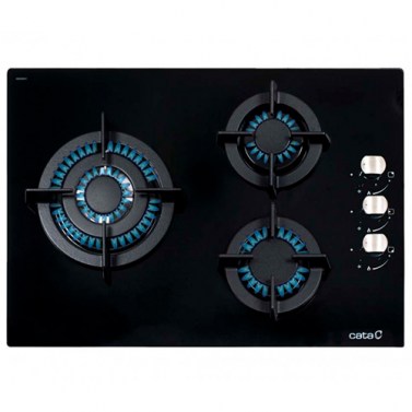 Placas de gas - CATA Encimera Gas CCI 5003 BK 3 Fuegos Cristal Negro