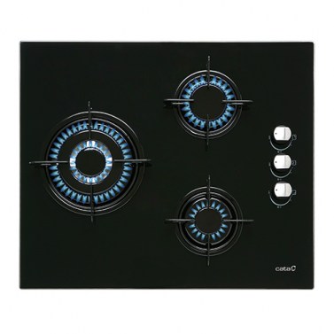 Placas de gas - CATA Encimera Gas CI 6021 3 Fuegos Cristal Negro