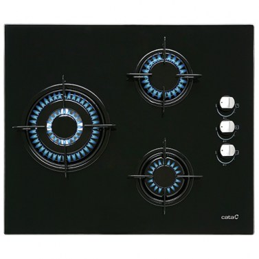 Placas de gas - CATA Encimera Gas Butano CIB 6021 BK 3 Fuegos Cristal Negro