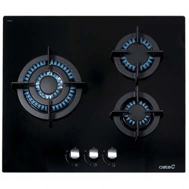Placas de gas - CATA Encimera Gas CCI 6021 BK 3 Fuegos Cristal Negro