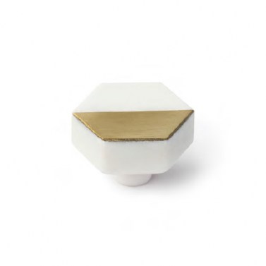 Pomos mueble - Pomo Hexagonal 1096BL Ø40mm Mármol Blanco y Latón Pulido