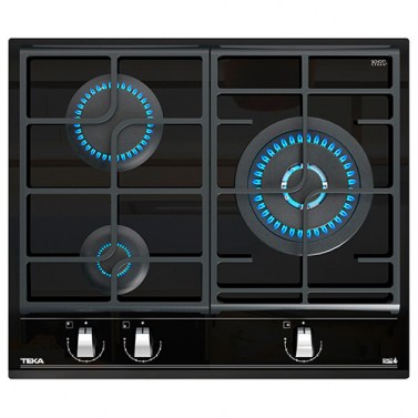 Placas de gas - TEKA Encimera Gas Natural GZC 63310 3F Exact Flame 3 Fuegos Cristal Negro