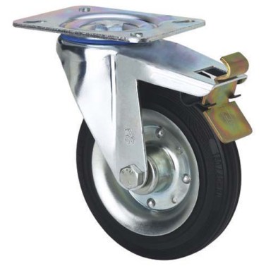 Rueda Goma Negra Serie ZV-BS 2-1149 110Kg 100mm con Pletina y Freno