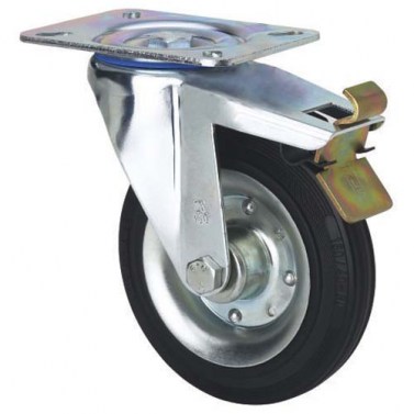 Rueda Goma Negra Serie ZV-BS 2-1149 140 Kg 125 mm con Pletina y Freno