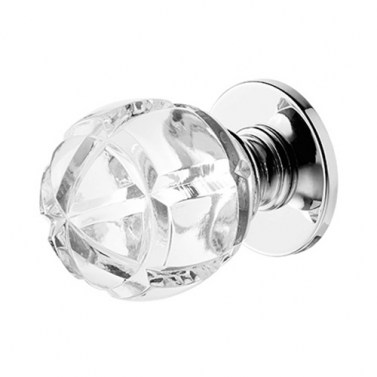 Juego Pomos Cristal con Roseta 233 5S Base Cromo Brillo