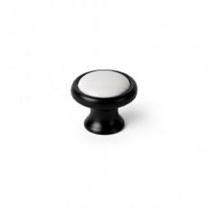 Pomos mueble - Pomo Redondo 395NBL Ø37mm Negro Mate y Porcelana Blanca