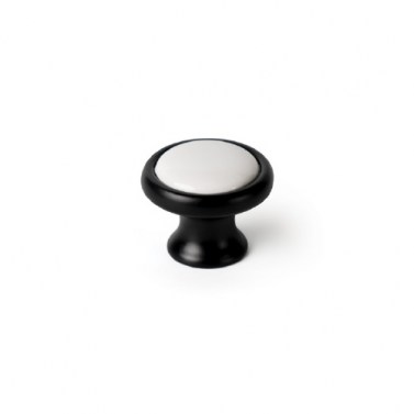 Pomos mueble - Pomo Redondo 395NBL Ø37mm Negro Mate y Porcelana Blanca