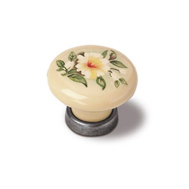 Pomo Porcelana 9772 Marfil y Estaño Rústico