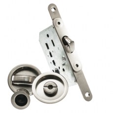 Cerraduras puerta corredera - Kit P35 Corredera Condena y Descondena Redonda Níquel Satinado