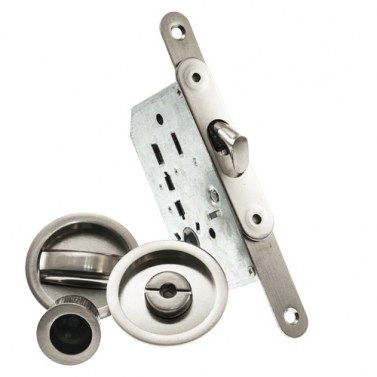Cerraduras puerta corredera - Kit P35 Corredera Condena y Descondena Redonda Níquel Satinado