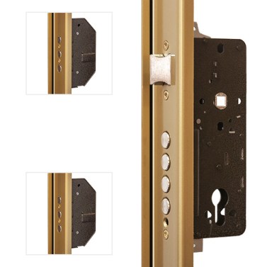 Cerradura Seguridad E2000B-Z 3 Puntos E50 Cerradero 45 mm Aluminio Oro Izquierda