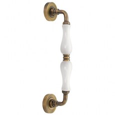 Manillones con roseta - Manillón con Roseta EQM892 Cuero y Porcelana Blanca