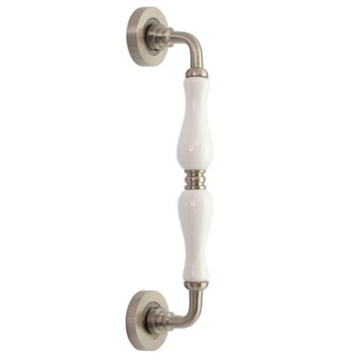 Manillones con roseta - Manillón con Roseta EQM892 Níquel Satinado y Porcelana Blanca