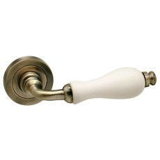 Juego Manivelas con Roseta EQR891 Cuero y Porcelana Beige