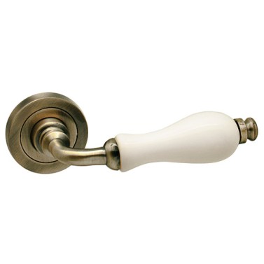 Juego Manivelas con Roseta EQR891 Cuero y Porcelana Beige