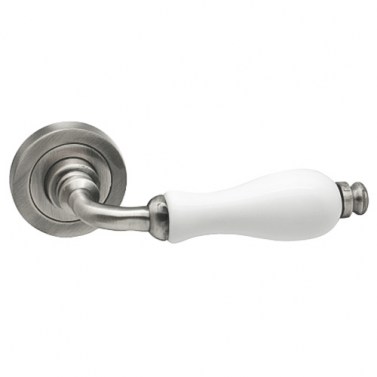 Manivelas con roseta - Juego Manivelas con Roseta EQR892 Níquel Satinado y Porcelana Blanca