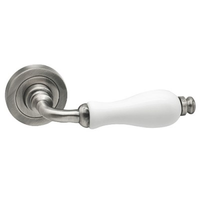 Manivelas con roseta - Juego Manivelas con Roseta EQR892 Níquel Satinado y Porcelana Blanca