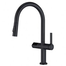 IMEX Grifo Cocina Extraíble Caño Alto TURÍN GCE021 Doble Jet con Sensor Negro Mate