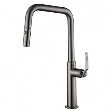 IMEX Grifo Cocina Extraíble Caño Alto NIZA GCE027 Doble Jet Black Gun Metal