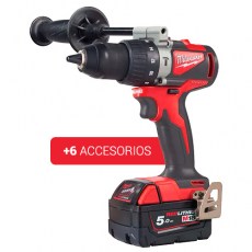 Taladros y atornilladores - Kit MILWAUKEE Taladro Percutor M18 BLPD2-502X + 6 Accesorios
