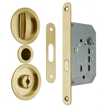 Cerraduras puerta corredera - Kit Redondo Puerta Corredera de Condena SV-KITR Dorado Satinado