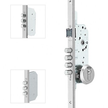 Cerradura Seguridad T2B 3 Puntos Cerradero 40 mm Plata