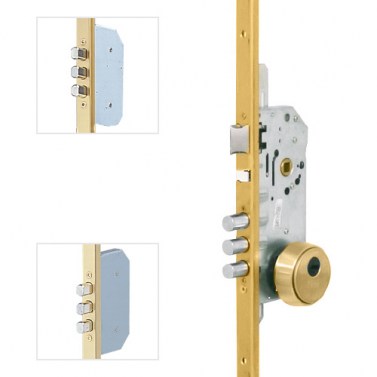 Cerradura Seguridad TDB Plus 3 Puntos E60 Cerradero 45 mm Dorado