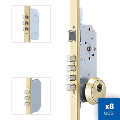 Cerradura Seguridad TLB 3 Puntos E50 Cerradero 45mm Dorado (8 uds)