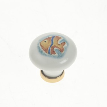 Pomo Porcelana Dibujo Pez 32 mm