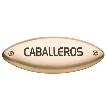 Placa Indicador Caballeros Texto Dorado Mate